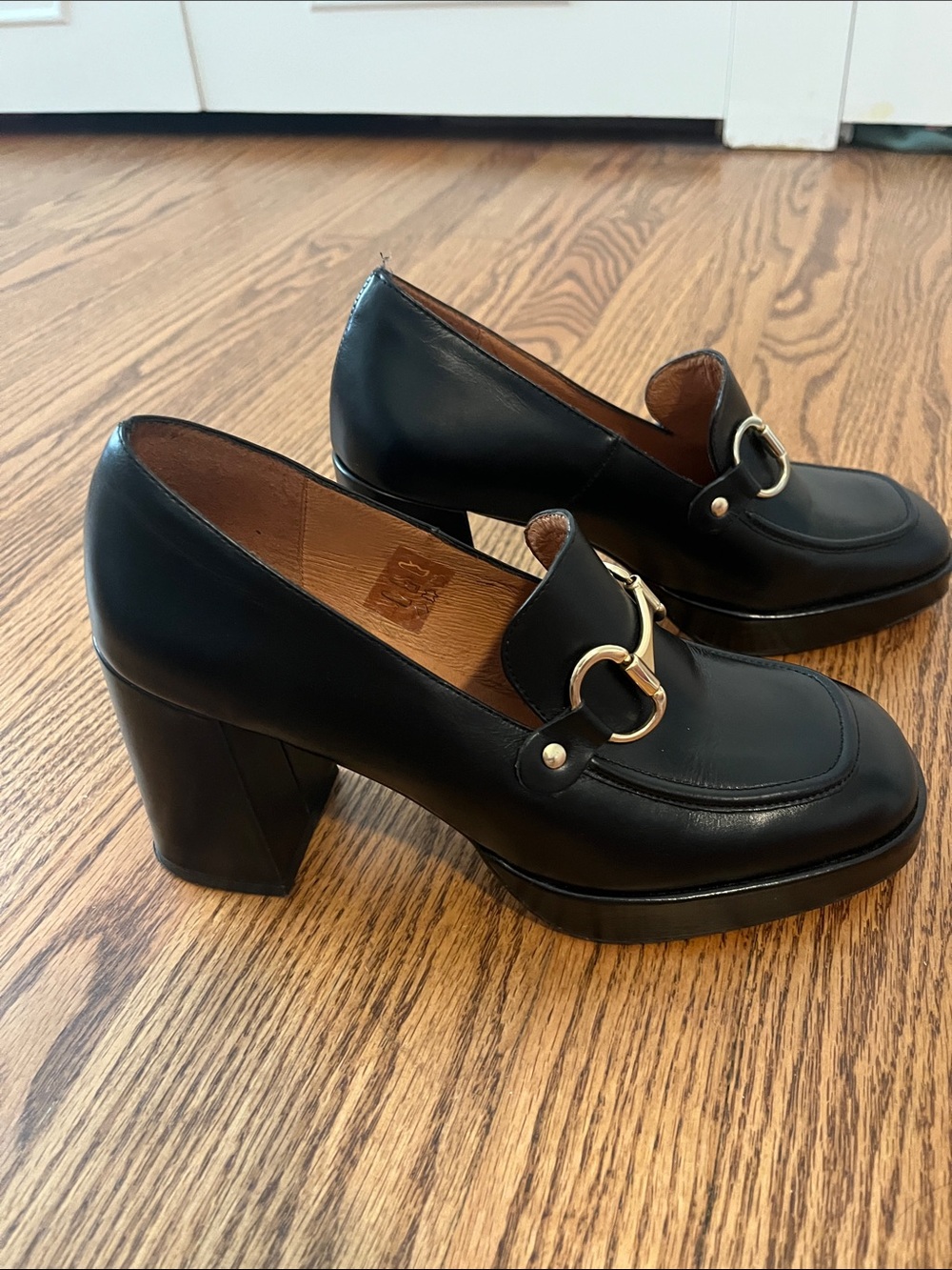 Jonak Paris Black Leather Horsebit Heeled Loafers EU 39